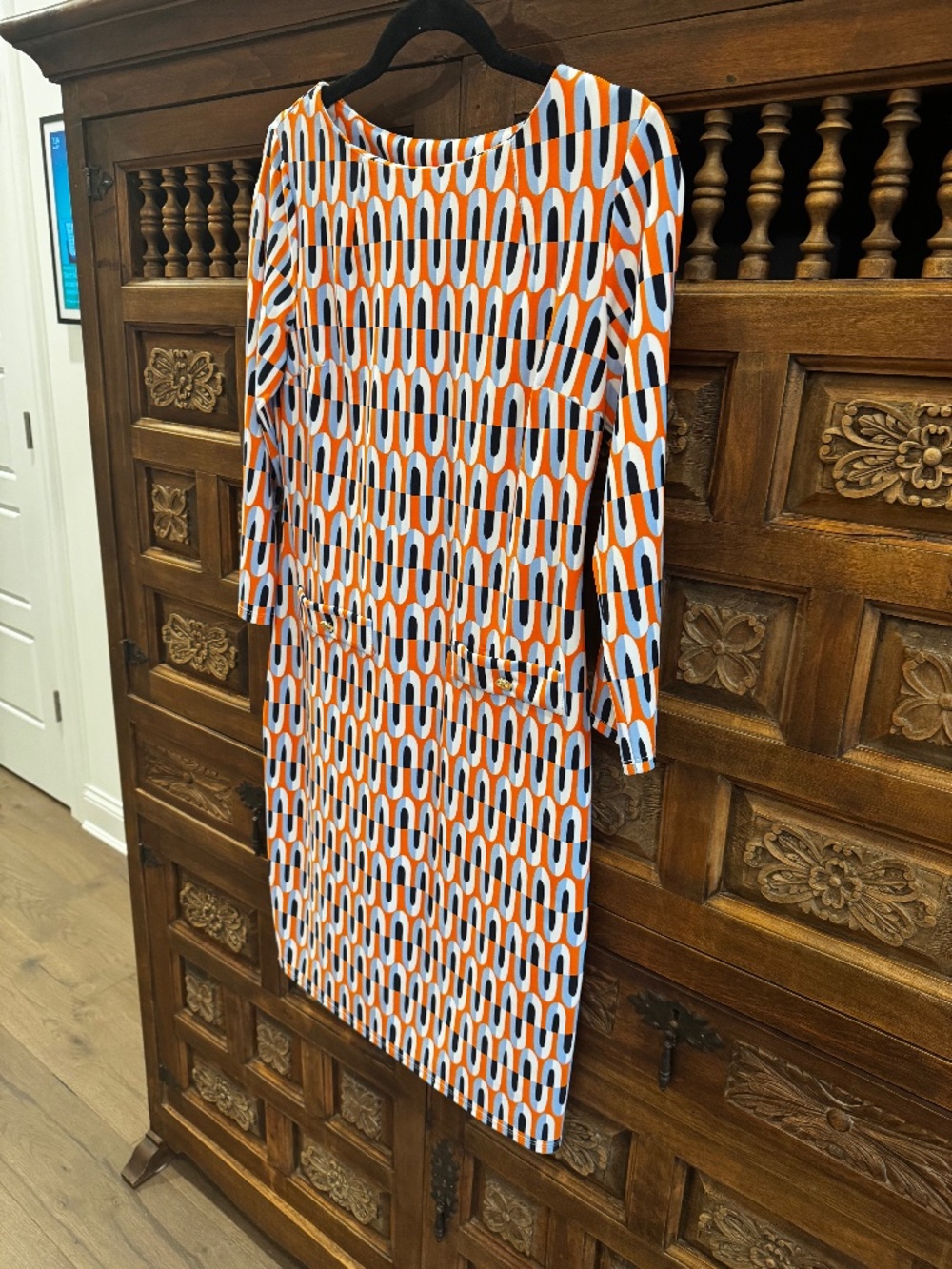 Jude Connally Sabine Dress in Orange and Blue Size Small